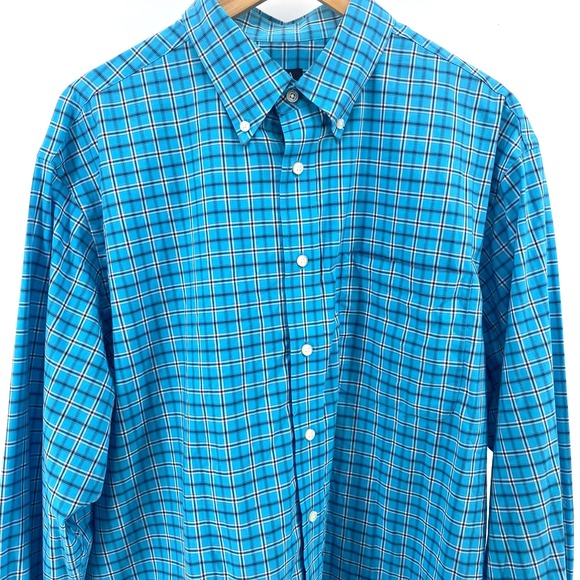 Jos A Bank Shirt Mens XL Teal Blue Black Plaid Long Sleeve Button Down Dress - Picture 2 of 5